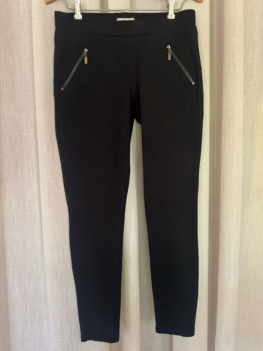 Matty M Zipper Ponte Pants with Pockets Pull On Sleek Comfy – Black, Size Small